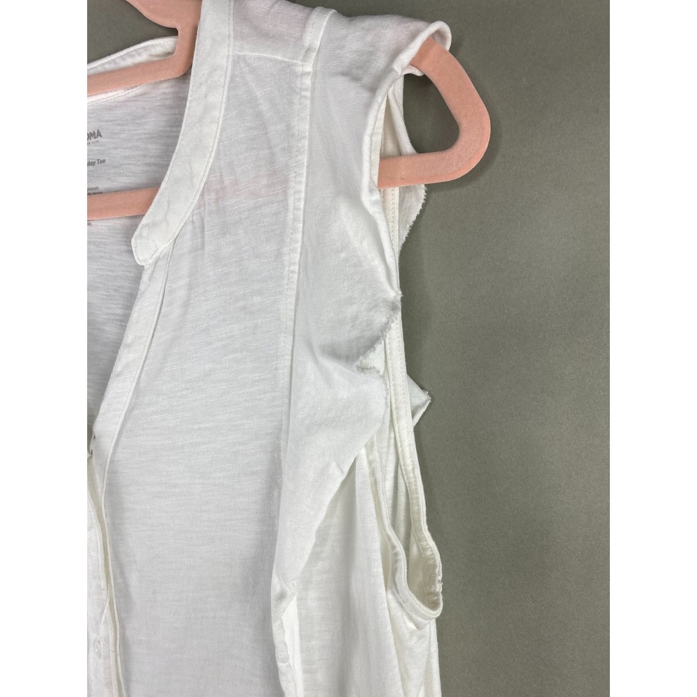 Sonoma Women Top L White Sleeveless Button Front Ruffle Slub Knit Everyday Tee - Picture 3 of 10
